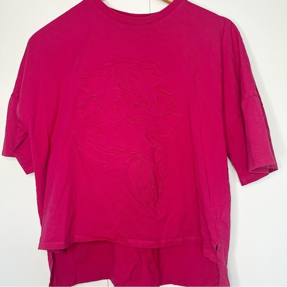 Ted Baker Hot Pink rose floral oversized Tee T-shirt 1 small textured casual - Picture 7 of 14
